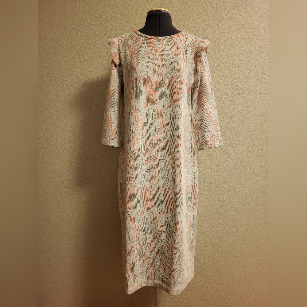 MNG Casual White/Orange/Gray Knit Dress Size 8